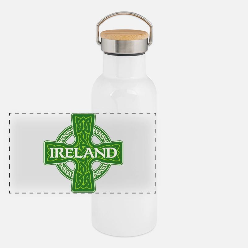 Irland Celtic St. Patrick's Shamrock – St. Paddys Panorama Thermosflasche mit Bambusdeckel