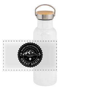MAKE LIECHTENSTEIN GREAT AGAIN - Panorama Thermosflasche mit Bambusdeckel - Weiß - Vorne