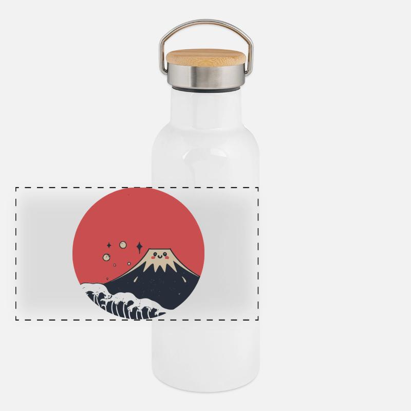 Mount Fuji Red Smile Panoramic Thermal Bottle with Bamboo Lid