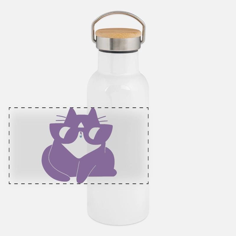 Purple Cuddly Cat Dream Cat Panoramic Thermal Bottle with Bamboo Lid