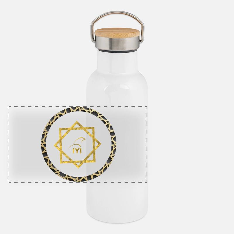 Geometric gold logo with pattern frame Panoramic Thermal Bottle with Bamboo Lid