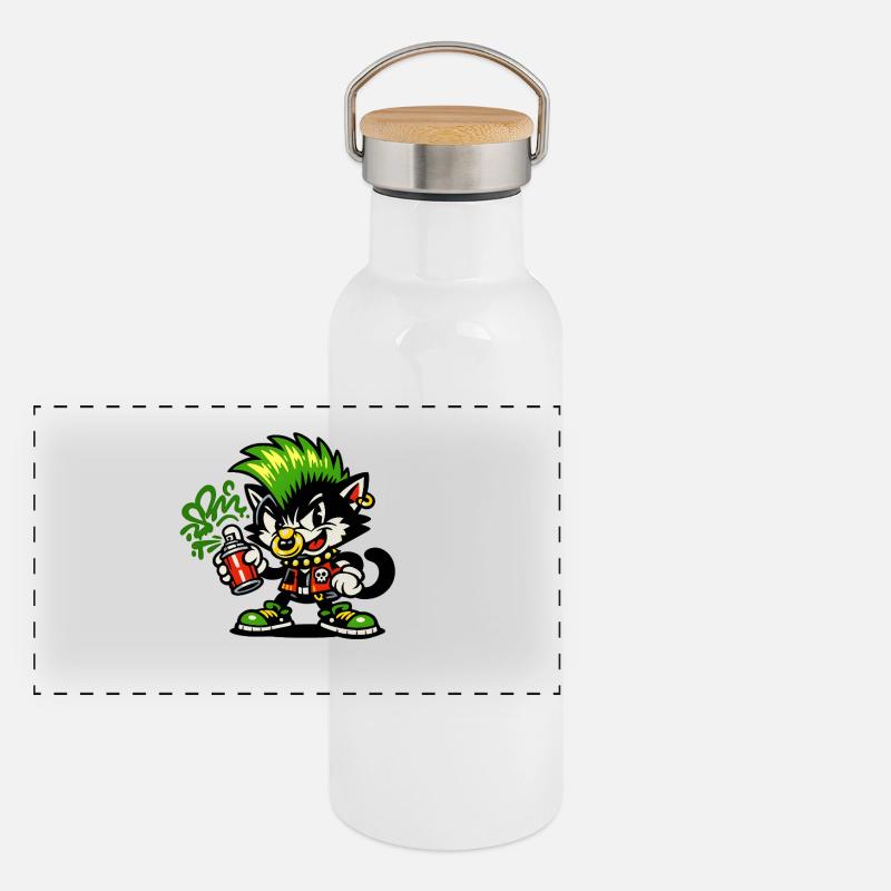 Graffiti Punk Cat Spray Gourde isotherme avec bouchon en bambou