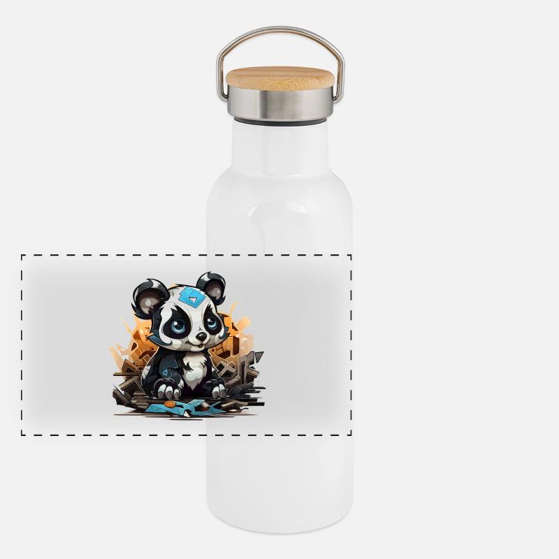 Panda Building Block Charm Panoramic Thermal Bottle with Bamboo Lid