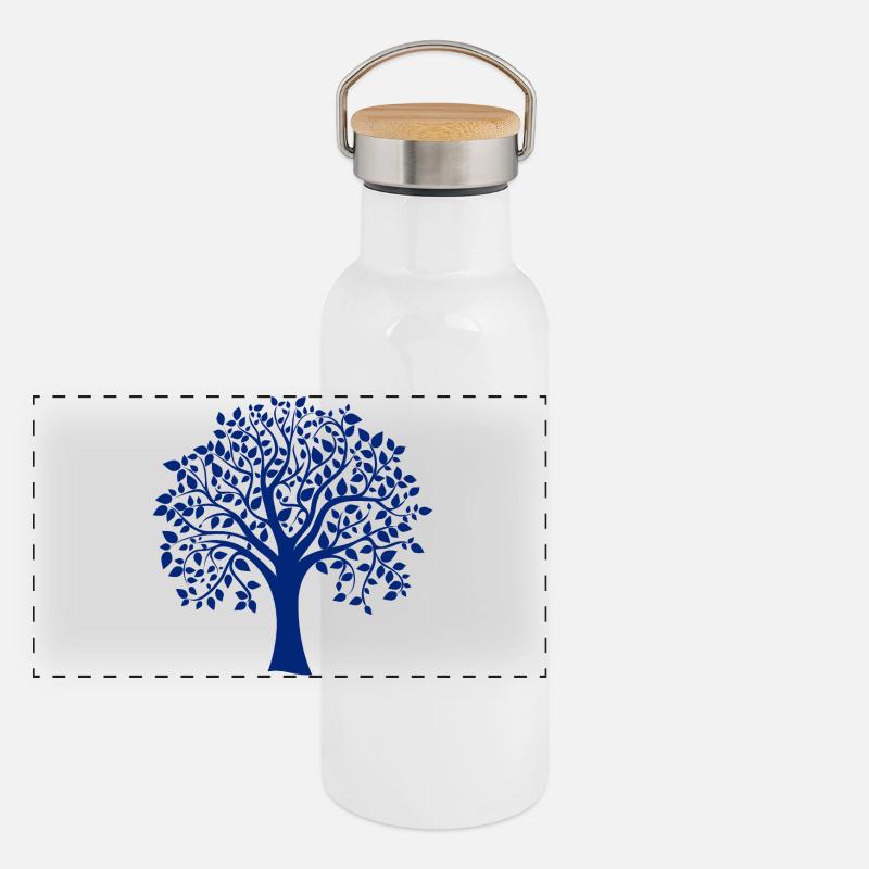 Basis-Blau-Jumbo-Baum-Print-Silhouette Panorama Thermosflasche mit Bambusdeckel