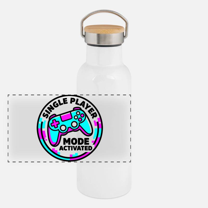 Single Player Mode Activated Gamer Panorama Thermosflasche mit Bambusdeckel