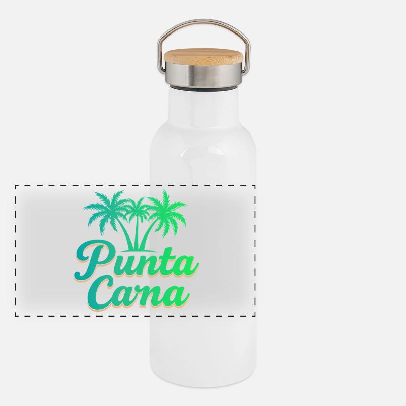 Punta Cana Karibik Urlaub mit Palmen Panorama Thermosflasche mit Bambusdeckel