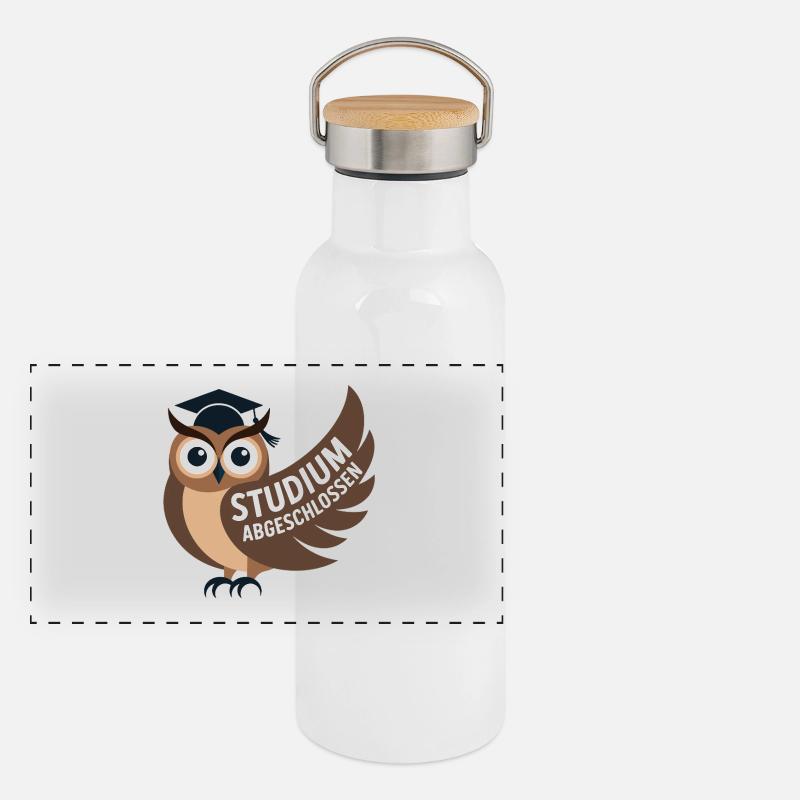 Eule - Studium abgeschlossen Panorama Thermosflasche mit Bambusdeckel