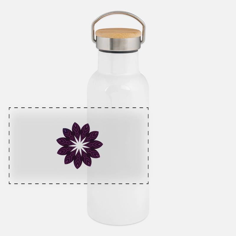 Dunkle Purpur Mandala Blume - Panorama Thermosflasche mit Bambusdeckel - Weiß