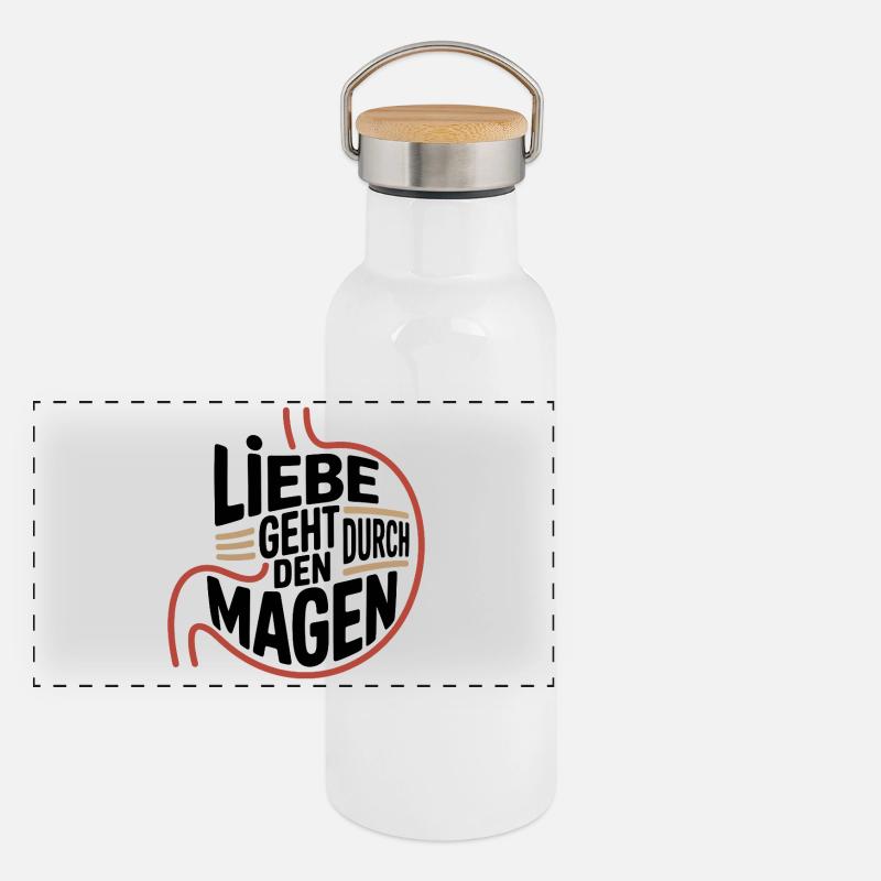 Liebe geht durch den Magen Panorama Thermosflasche mit Bambusdeckel