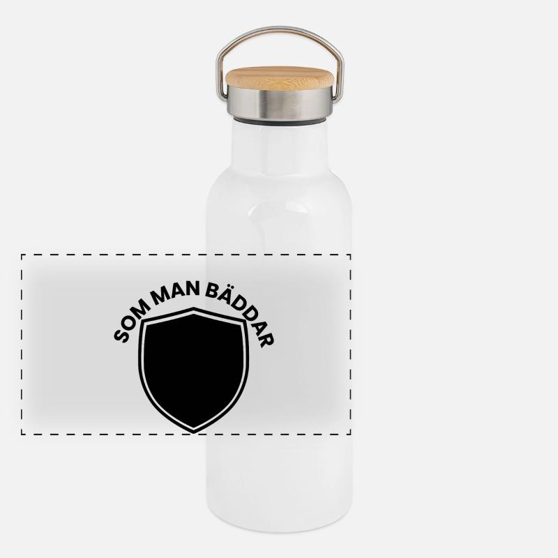Design des Ringtext-Schildes Panorama Thermosflasche mit Bambusdeckel