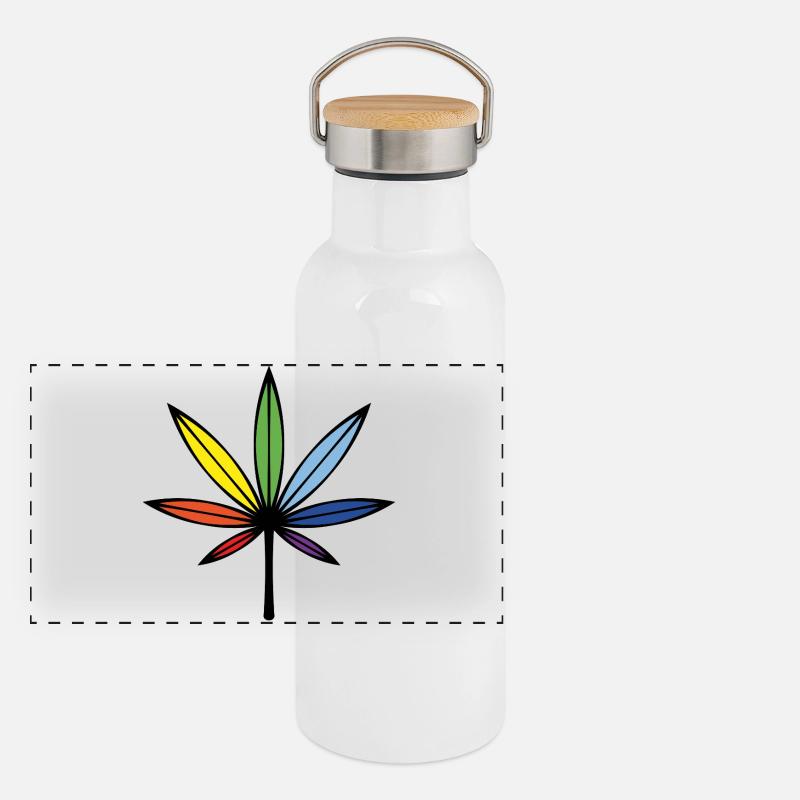 Cannabis / Marihuana / Hanf (Outline / Rainbow) Panorama Thermosflasche mit Bambusdeckel