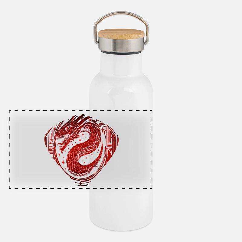 Roter Yin-Yang-Wirbel Panorama Thermosflasche mit Bambusdeckel