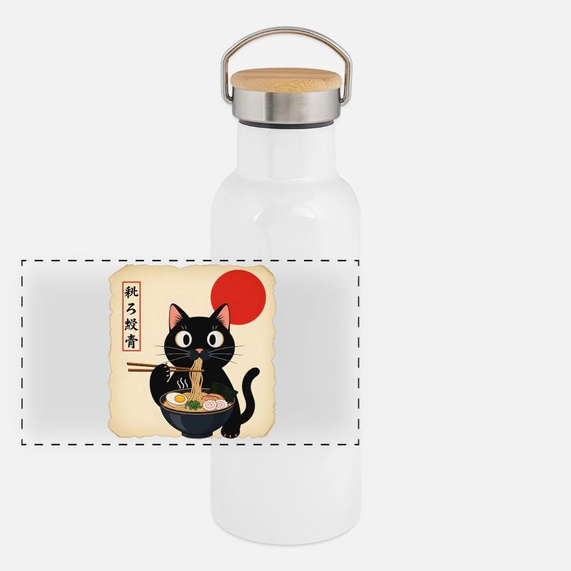 Cat soup with red sun Panoramic Thermal Bottle with Bamboo Lid