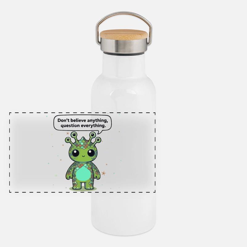 Neugieriges Alien - Statement: Hinterfrage alles Panorama Thermosflasche mit Bambusdeckel