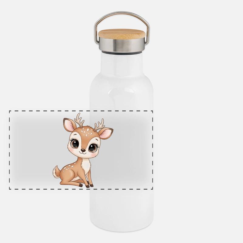 Kuschelige Rehchen Illustration Panorama Thermosflasche mit Bambusdeckel