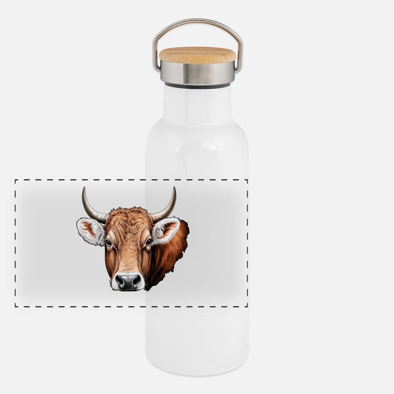 Kuh kopf, ländlich Panorama Thermosflasche mit Bambusdeckel