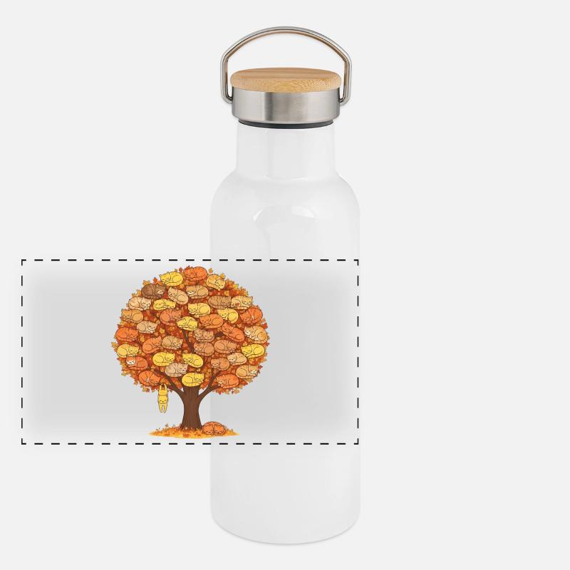 Arbre à chat Automne - Design de chats endormis mignons Gourde isotherme avec bouchon en bambou