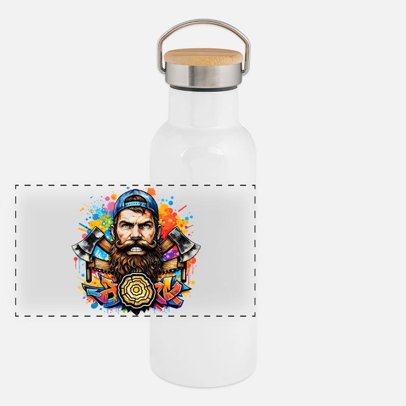 Bûcheron graffiti avec double hache Gourde isotherme avec bouchon en bambou