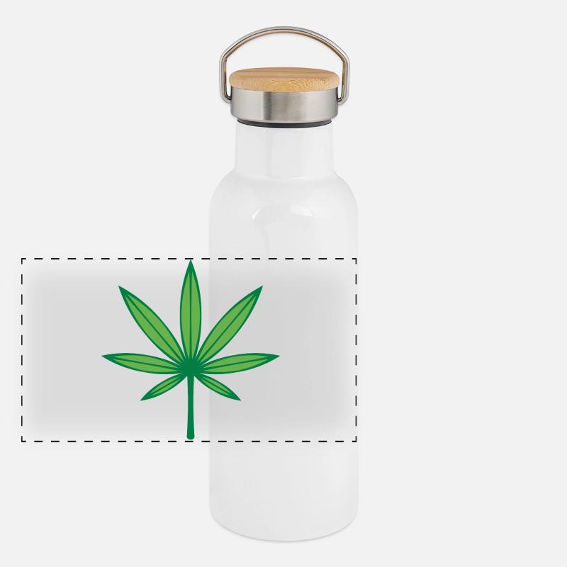 Cannabis / Marijuana / Hemp (Outline / 2C Green) Panoramic Thermal Bottle with Bamboo Lid