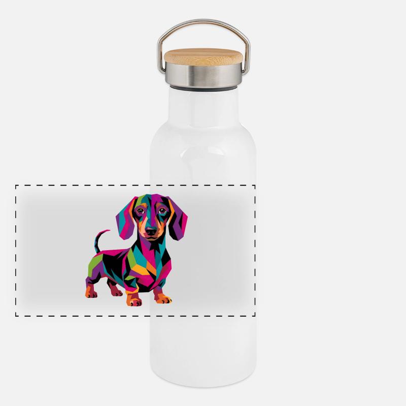 Colorful Geometric Dachshund Dog Panoramic Thermal Bottle with Bamboo Lid