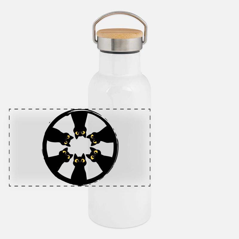 Cat Gaze Circle: Eyes from the Darkness Panoramic Thermal Bottle with Bamboo Lid