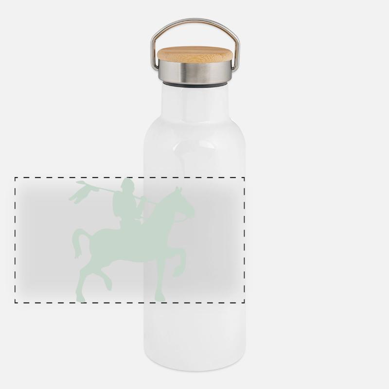Ritter Krieger auf ein Pferd Panorama Thermosflasche mit Bambusdeckel