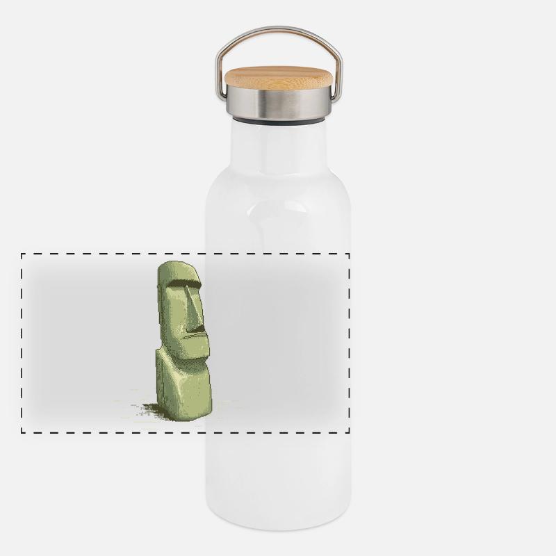 Retro Pixel Art Moai Easter Island Statue Panoramic Thermal Bottle with Bamboo Lid