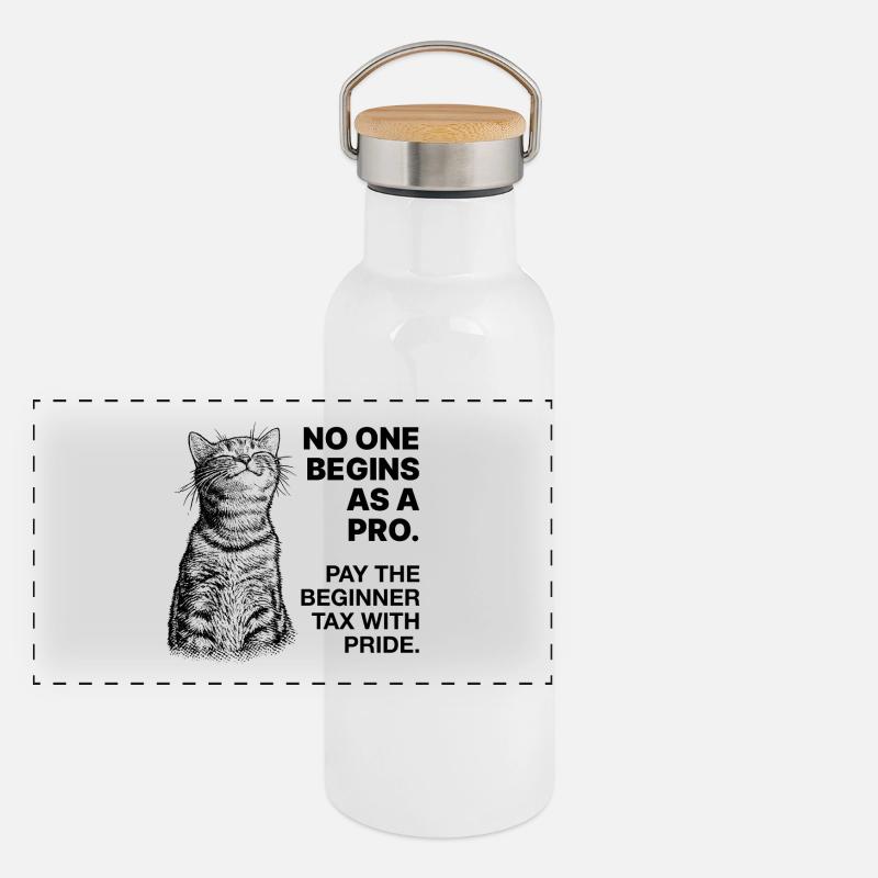 Anfänger Mindset – Lernende Katze Halftone Panorama Thermosflasche mit Bambusdeckel