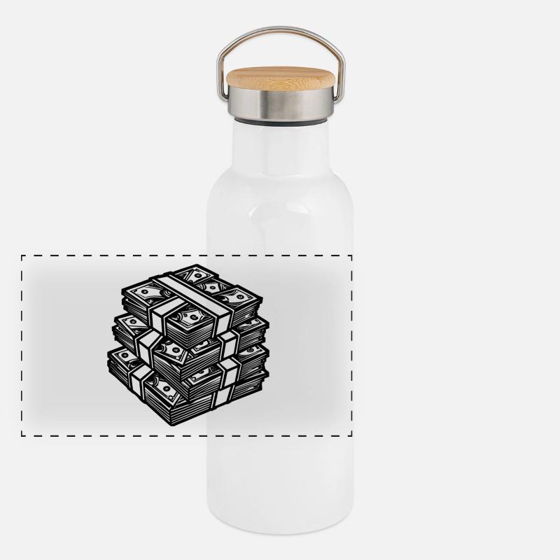 Großer Geldstapel Panorama Thermosflasche mit Bambusdeckel
