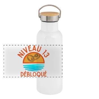 Level-13-Freigeschaltetes Jubiläumspaar - Panorama Thermosflasche mit Bambusdeckel - Weiß - Vorne