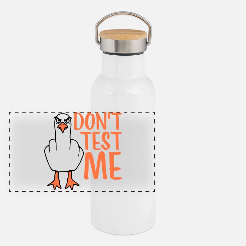Don't Test Me Möwe Vogel Frech Mittelfinger Böse Panorama Thermosflasche mit Bambusdeckel