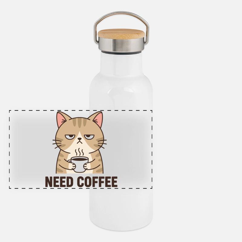 Chat en colère du café Gourde isotherme avec bouchon en bambou