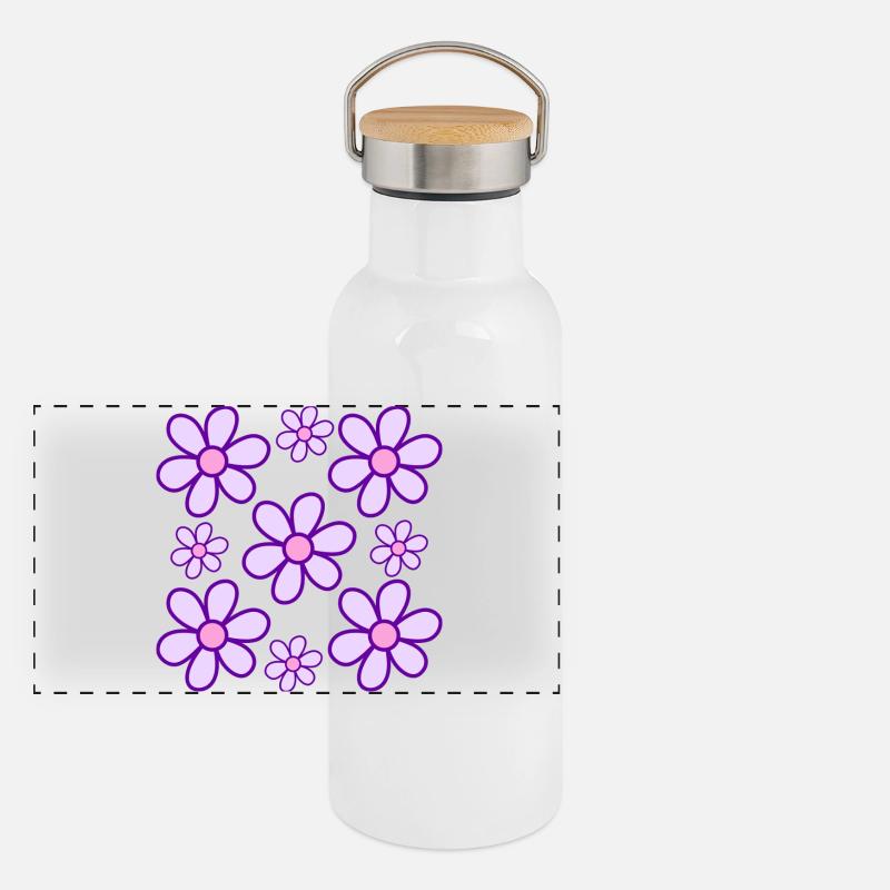 Abstrakte Blumen Panorama Thermosflasche mit Bambusdeckel