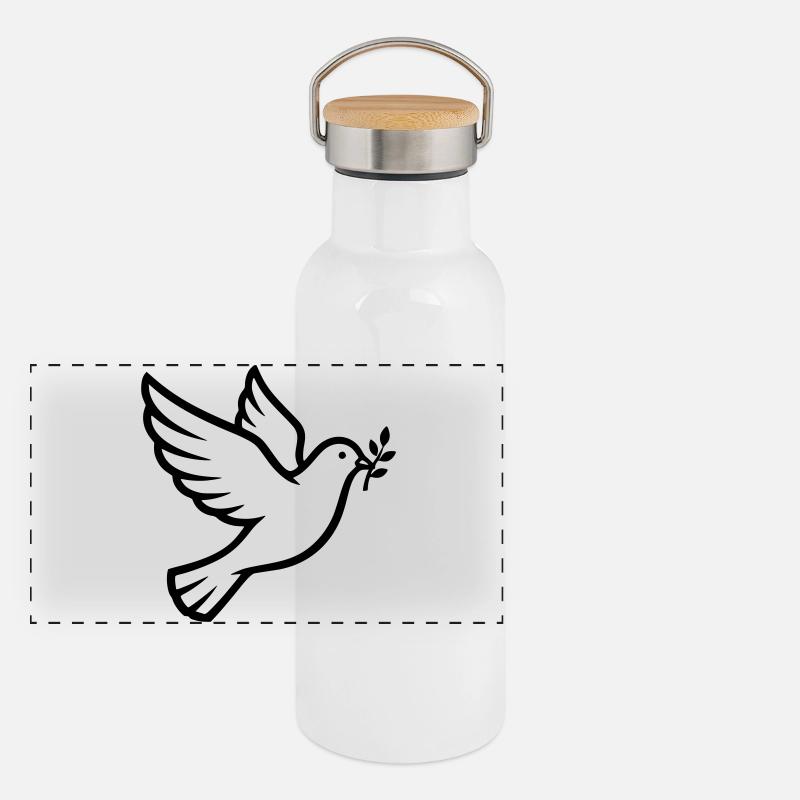 Friedenstaube Zweig Peace Panorama Thermosflasche mit Bambusdeckel