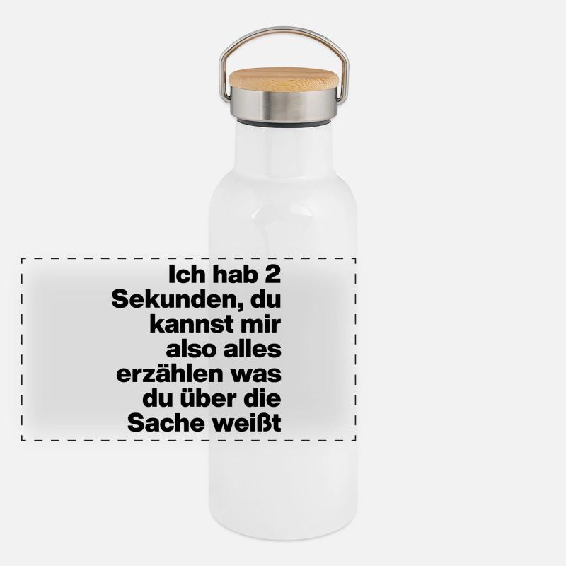 2 SECONDES, T’ES STUPIDE ? SARCASME, COQUIN - Gourde isotherme avec bouchon en bambou - blanc