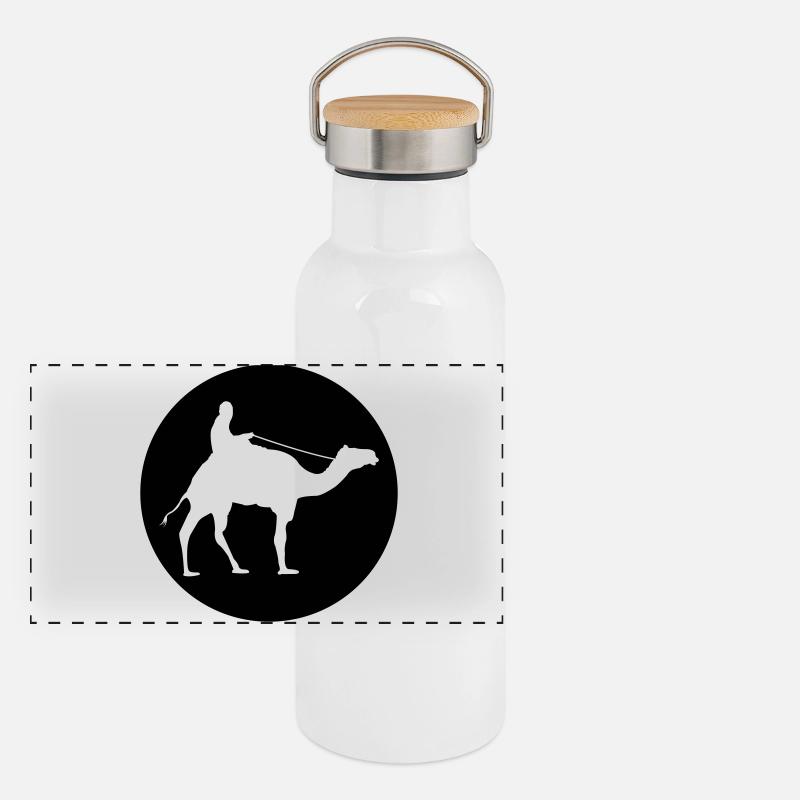Kamel Reiten Panorama Thermosflasche mit Bambusdeckel