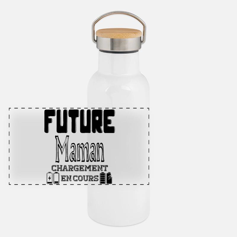 Angehende Mutter lädt im Gange Panorama Thermosflasche mit Bambusdeckel