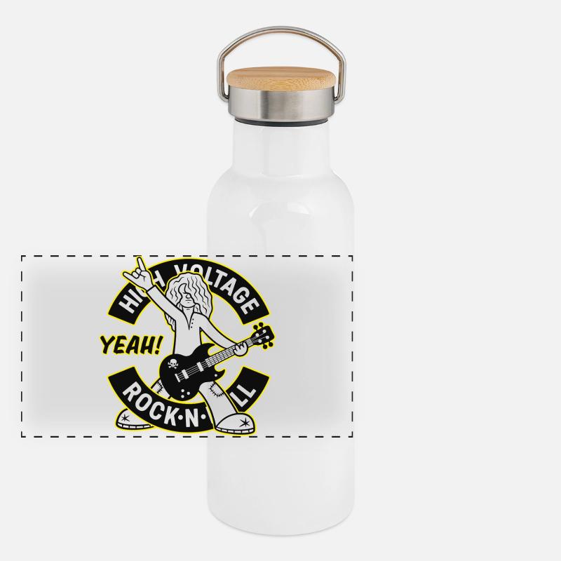 High Voltage Rock 'N' Roll Cartoon Guitarist Panoramic Thermal Bottle with Bamboo Lid