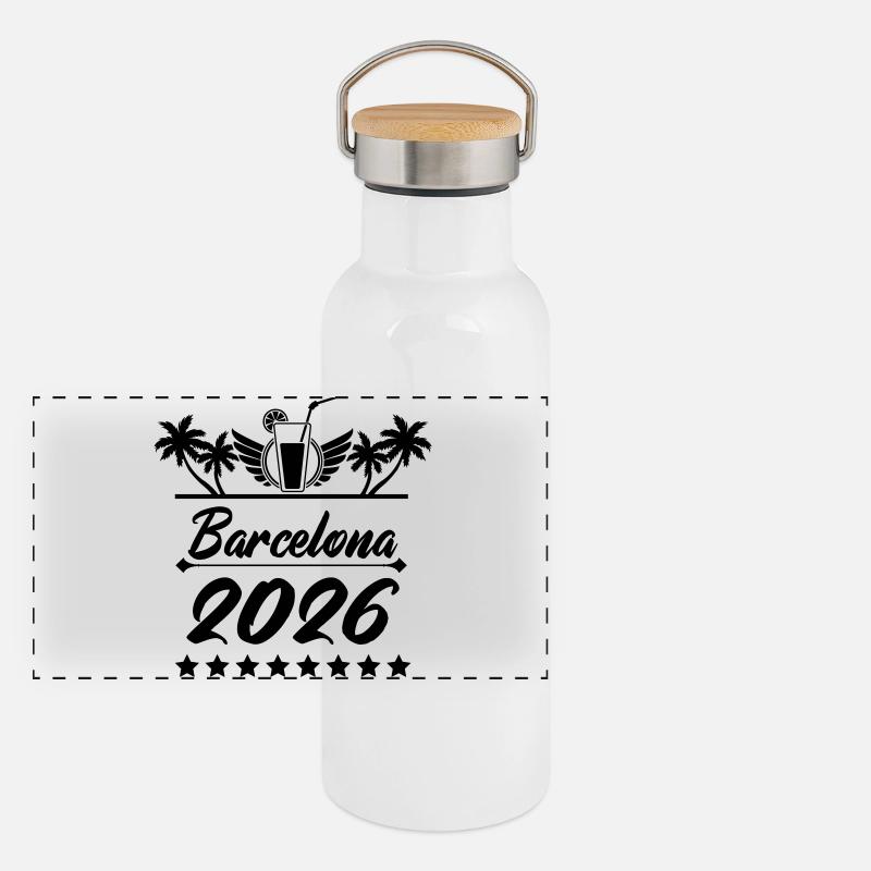 Barcelona 2026 - Panoramic Thermal Bottle with Bamboo Lid - white
