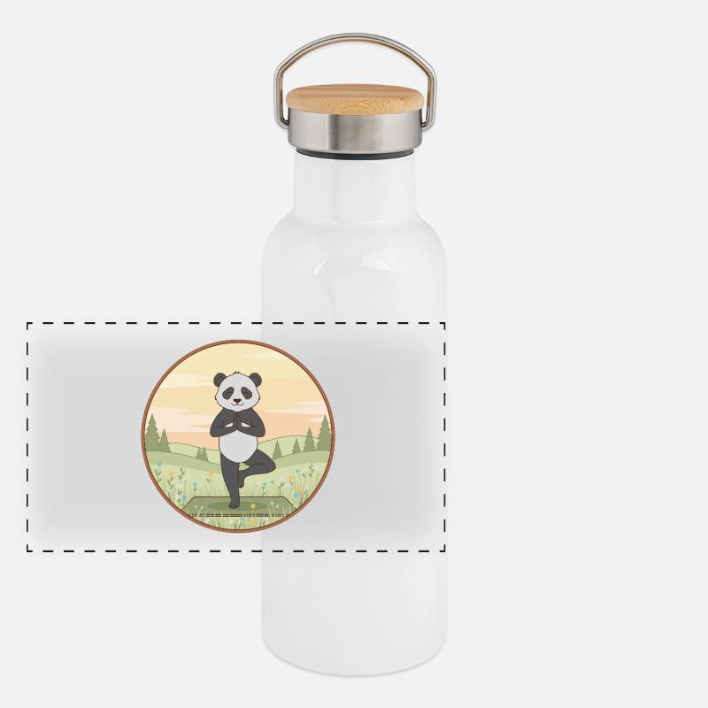 Yoga Panda Bear faisant de l’art en posture d’arbre Gourde isotherme avec bouchon en bambou