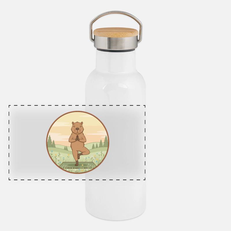 Yoga Capybara Rodent Doing Tree Pose Panoramic Thermal Bottle with Bamboo Lid