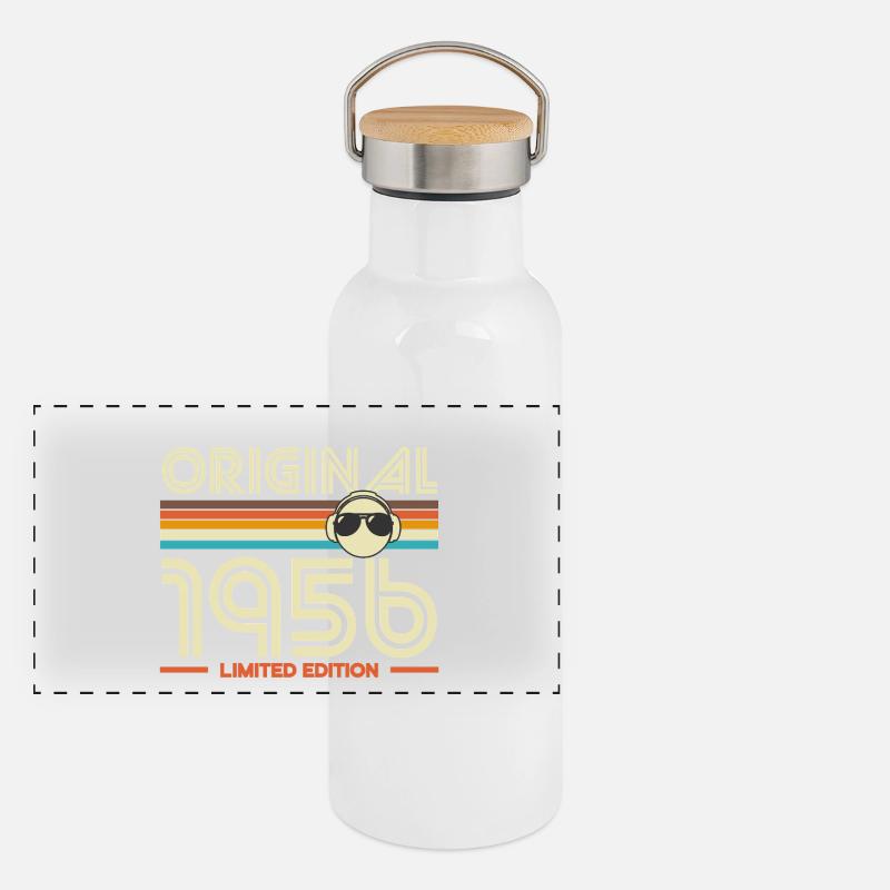 Original 1956 Retro Stripes - Panoramic Thermal Bottle with Bamboo Lid - white