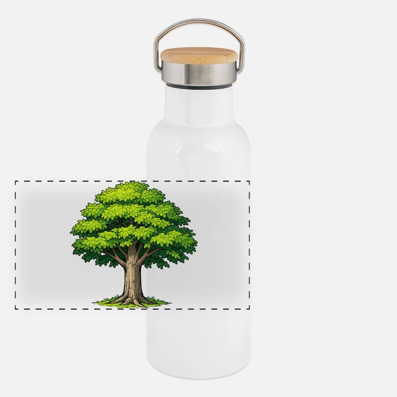 Baum mit üppigem Laub Panorama Thermosflasche mit Bambusdeckel