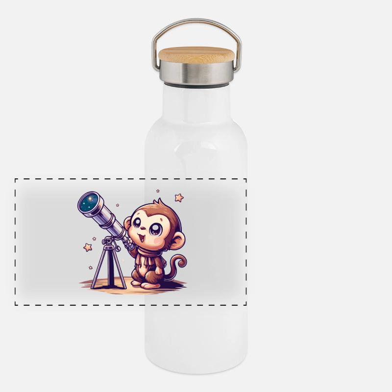 Sternenhimmel-Affe mit Teleskop Panorama Thermosflasche mit Bambusdeckel
