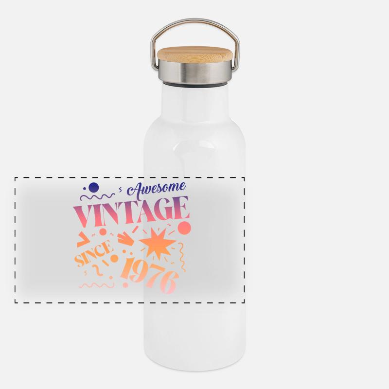 Vintage 1976 Panorama Thermosflasche mit Bambusdeckel
