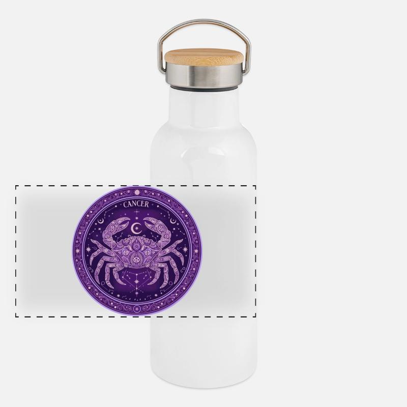 Krebs Sternzeichen Ornament im Lila - Panorama Thermosflasche mit Bambusdeckel - Weiß