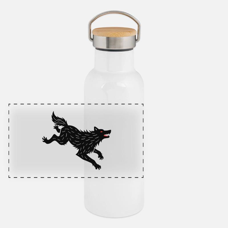 Black wolf runs Panoramic Thermal Bottle with Bamboo Lid
