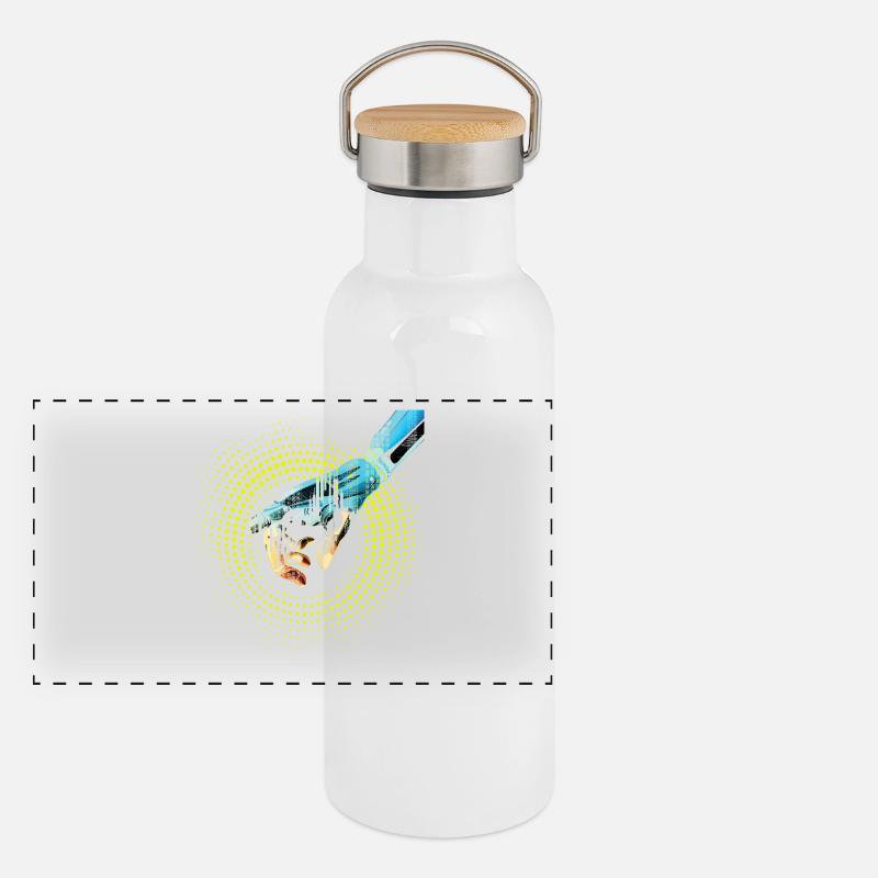 computer hand roboter KI digital cyborg code pc  Panorama Thermosflasche mit Bambusdeckel