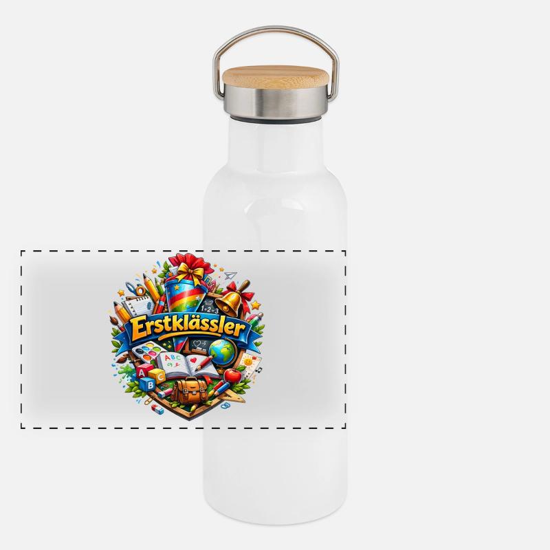 Erstklässler Lernwelt Logo Panorama Thermosflasche mit Bambusdeckel