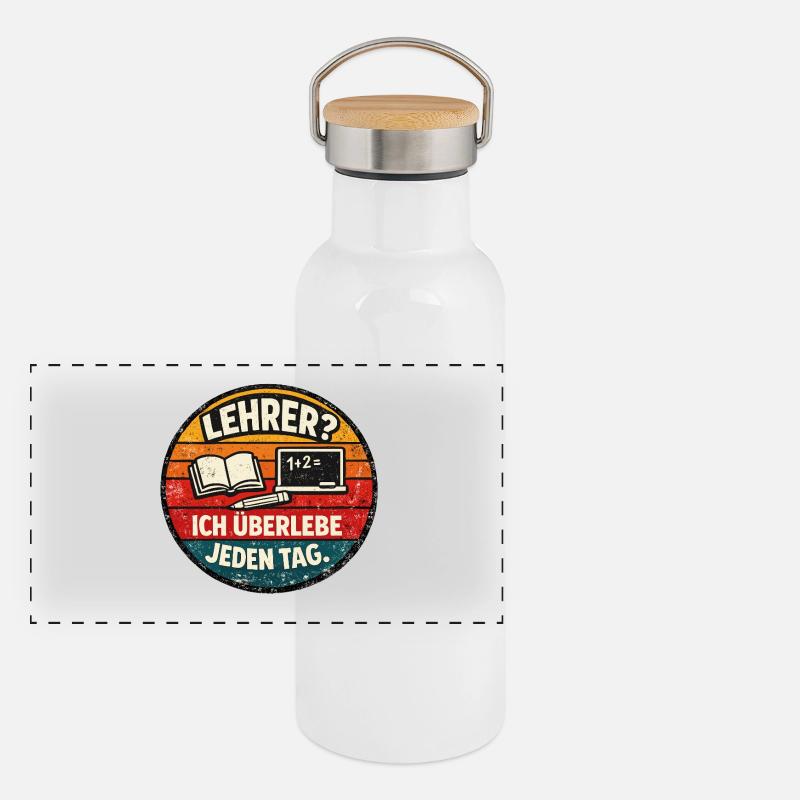 Lehrer Überleben Rundbadge Panorama Thermosflasche mit Bambusdeckel